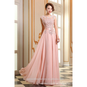 Alibaba Elegante Applique luz rosa largo gasa O cuello playa encaje vestidos de noche o vestido de dama de honor con cuentas LE18